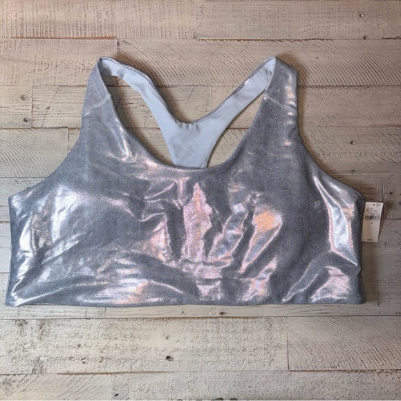 Old Navy Med-Support PowerSoft Racerback Sports Bra Blue Iced Mosaic Sz 4X NWT! - Picture 1 of 14